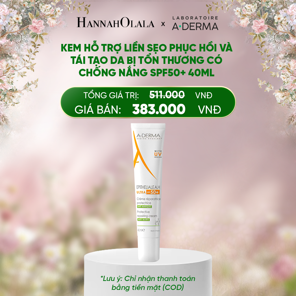 DEAL 4: KEM HỖ TRỢ LIỀN SẸO PHỤC HỒI VÀ TÁI TẠO DA BỊ TỔN THƯƠNG CÓ CHỐNG NẮNG A-DERMA EPITHELIALE AH ULTRA SPF50+ CR 40ML 