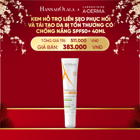  DEAL 4:KEM HỖ TRỢ LIỀN SẸO PHỤC HỒI VÀ TÁI TẠO DA BỊ TỔN THƯƠNG CÓ CHỐNG NẮNG A-DERMA EPITHELIALE AH ULTRA SPF50+ CR 40ML 