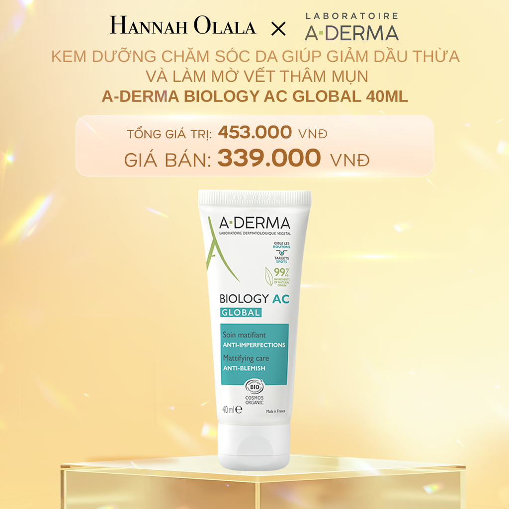  C838_DEAL 6: KEM DƯỠNG CHĂM SÓC DA GIÚP GIẢM DẦU THỪA VÀ LÀM MỜ VẾT THÂM MỤN A-DERMA BIOLOGY AC GLOBAL 40ML 