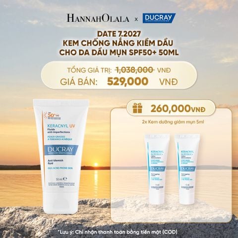  [07.2027] KEM CHỐNG NẮNG KIỀM DẦU CHO DA DẦU MỤN DUCRAY KERACNYL UV SPF50+ 50ML - B618 
