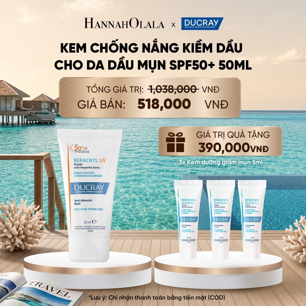  KEM CHỐNG NẮNG KIỀM DẦU CHO DA DẦU MỤN DUCRAY KERACNYL UV SPF50+ 50ML BẢO VỆ DA KHỎI TIA UVA & UVB_ D828 