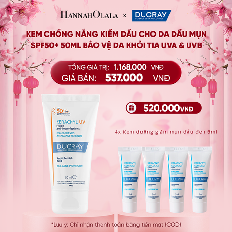  A1554_DEAL 2: KEM CHỐNG NẮNG KIỀM DẦU CHO DA DẦU MỤN DUCRAY KERACNYL UV SPF50+ 50ML BẢO VỆ DA KHỎI TIA UVA & UVB 