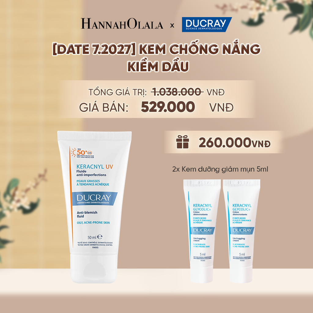  [07.2027] KEM CHỐNG NẮNG KIỀM DẦU CHO DA DẦU MỤN DUCRAY KERACNYL UV SPF50+ 50ML - A2226 