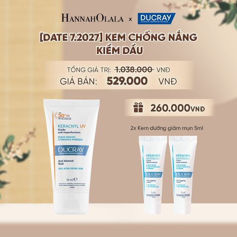  [07.2027] KEM CHỐNG NẮNG KIỀM DẦU CHO DA DẦU MỤN DUCRAY KERACNYL UV SPF50+ 50ML - A2226 