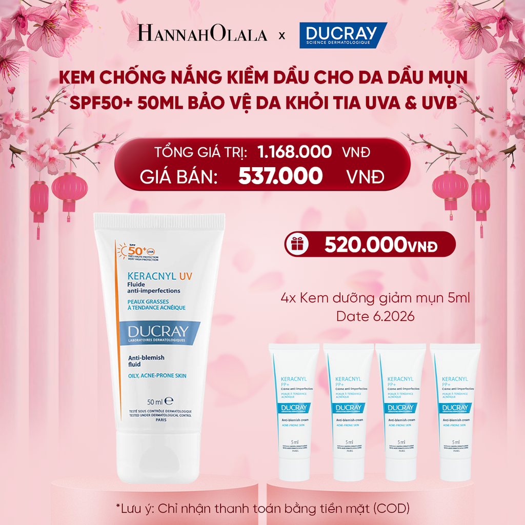  DEAL 2: KEM CHỐNG NẮNG KIỀM DẦU CHO DA DẦU MỤN DUCRAY KERACNYL UV SPF50+ 50ML BẢO VỆ DA KHỎI TIA UVA & UVB 