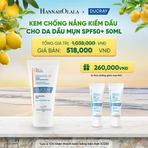  KEM CHỐNG NẮNG KIỀM DẦU CHO DA DẦU MỤN DUCRAY KERACNYL UV SPF50+ 50ML BẢO VỆ DA KHỎI TIA UVA & UVB - A1930 