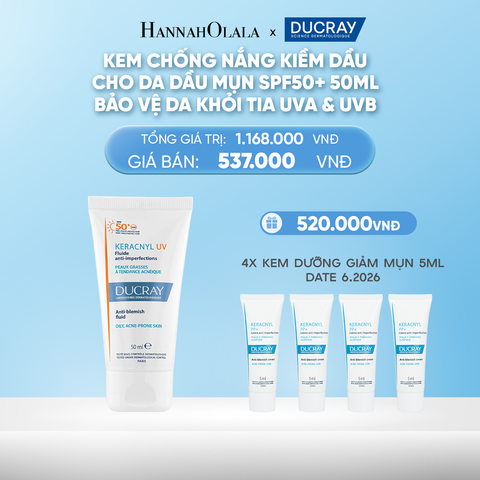  DEAL 3: KEM CHỐNG NẮNG KIỀM DẦU CHO DA DẦU MỤN DUCRAY KERACNYL UV SPF50+ 50ML BẢO VỆ DA KHỎI TIA UVA & UVB 