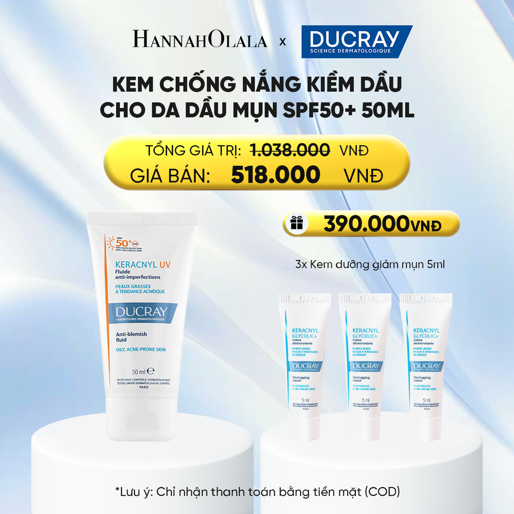  KEM CHỐNG NẮNG KIỀM DẦU CHO DA DẦU MỤN DUCRAY KERACNYL UV SPF50+ 50ML BẢO VỆ DA KHỎI TIA UVA & UVB 