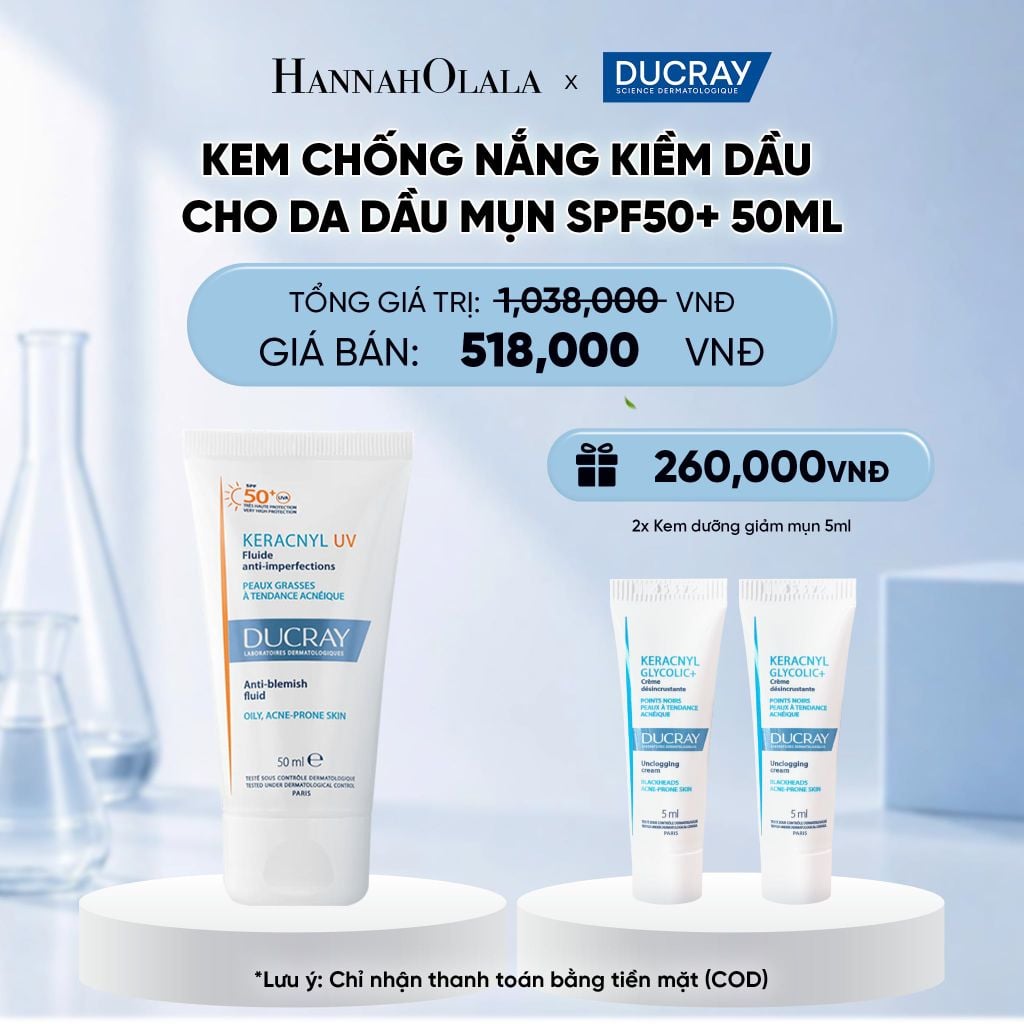  KEM CHỐNG NẮNG KIỀM DẦU CHO DA DẦU MỤN DUCRAY KERACNYL UV SPF50+ 50ML BẢO VỆ DA KHỎI TIA UVA & UVB 