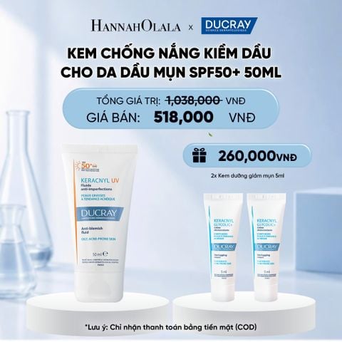  KEM CHỐNG NẮNG KIỀM DẦU CHO DA DẦU MỤN DUCRAY KERACNYL UV SPF50+ 50ML BẢO VỆ DA KHỎI TIA UVA & UVB 