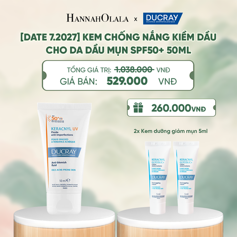  [07.2027] KEM CHỐNG NẮNG KIỀM DẦU CHO DA DẦU MỤN DUCRAY KERACNYL UV SPF50+ 50ML - A68 