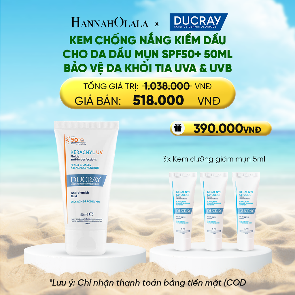  DEAL 1: KEM CHỐNG NẮNG KIỀM DẦU CHO DA DẦU MỤN DUCRAY KERACNYL UV SPF50+ 50ML BẢO VỆ DA KHỎI TIA UVA & UVB 