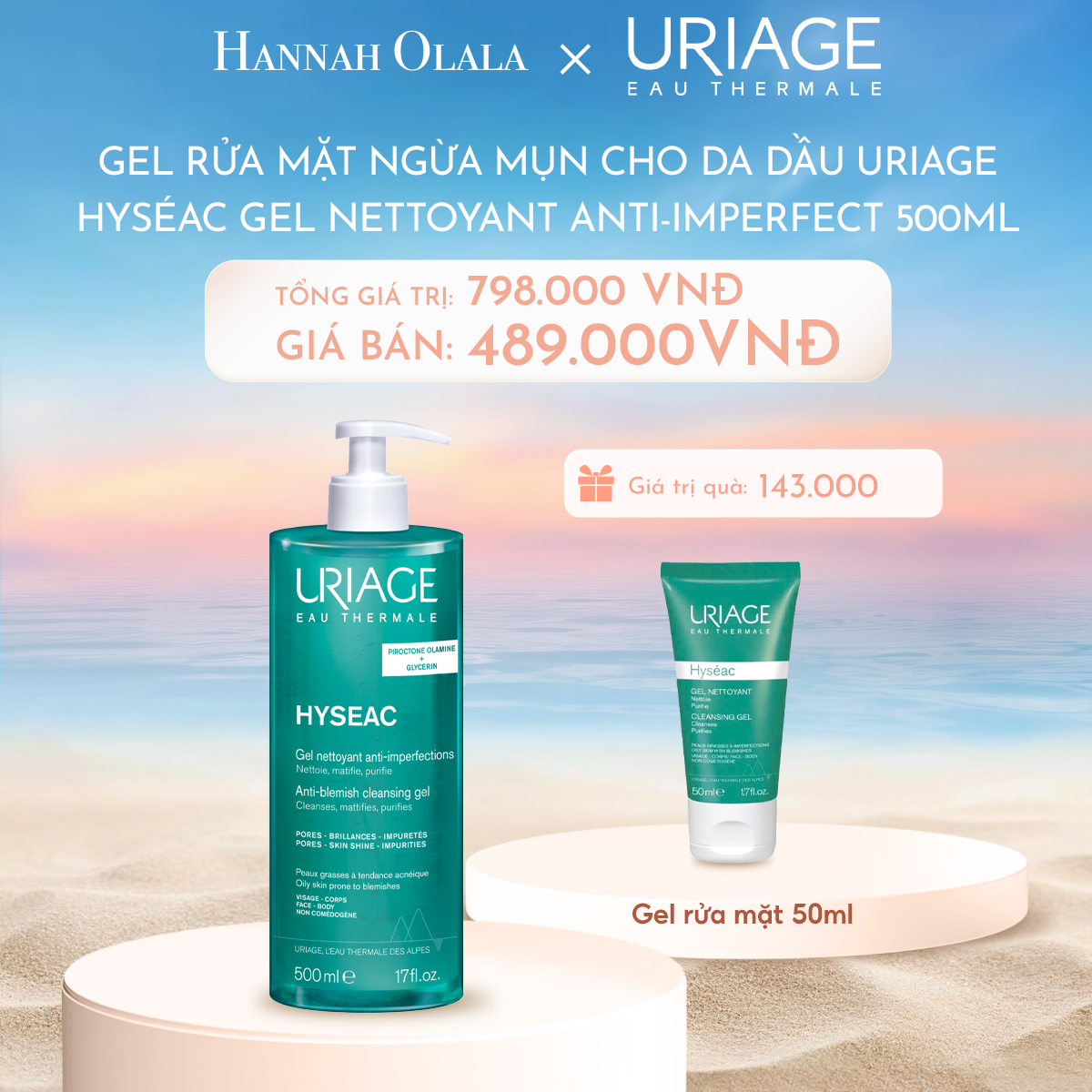  C802_DEAL 3: [500ML] GEL RỬA MẶT NGỪA MỤN CHO DA DẦU URIAGE HYSÉAC GEL NETTOYANT ANTI-IMPERFECT 500ML 