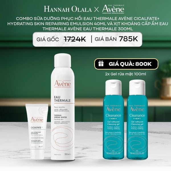  A13_DEAL 8: COMBO SỮA DƯỠNG PHỤC HỒI EAU THERMALE AVÈNE CICALFATE+ HYDRATING SKIN REPAIRING EMULSION 40ML (SL:1) VÀ XỊT KHOÁNG CẤP ẨM EAU THERMALE AVÈNE EAU THERMALE 300ML (SL:1) 