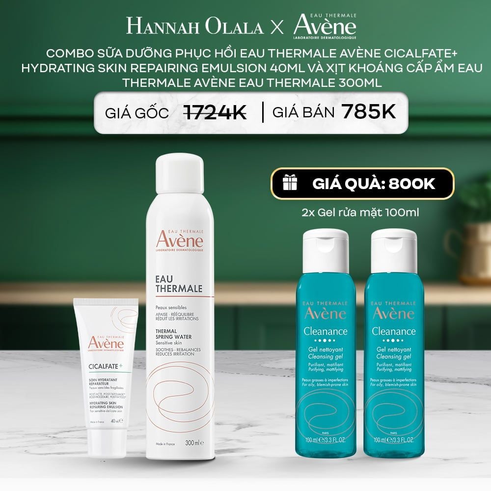  A13_DEAL 8: COMBO SỮA DƯỠNG PHỤC HỒI EAU THERMALE AVÈNE CICALFATE+ HYDRATING SKIN REPAIRING EMULSION 40ML (SL:1) VÀ XỊT KHOÁNG CẤP ẨM EAU THERMALE AVÈNE EAU THERMALE 300ML (SL:1) 