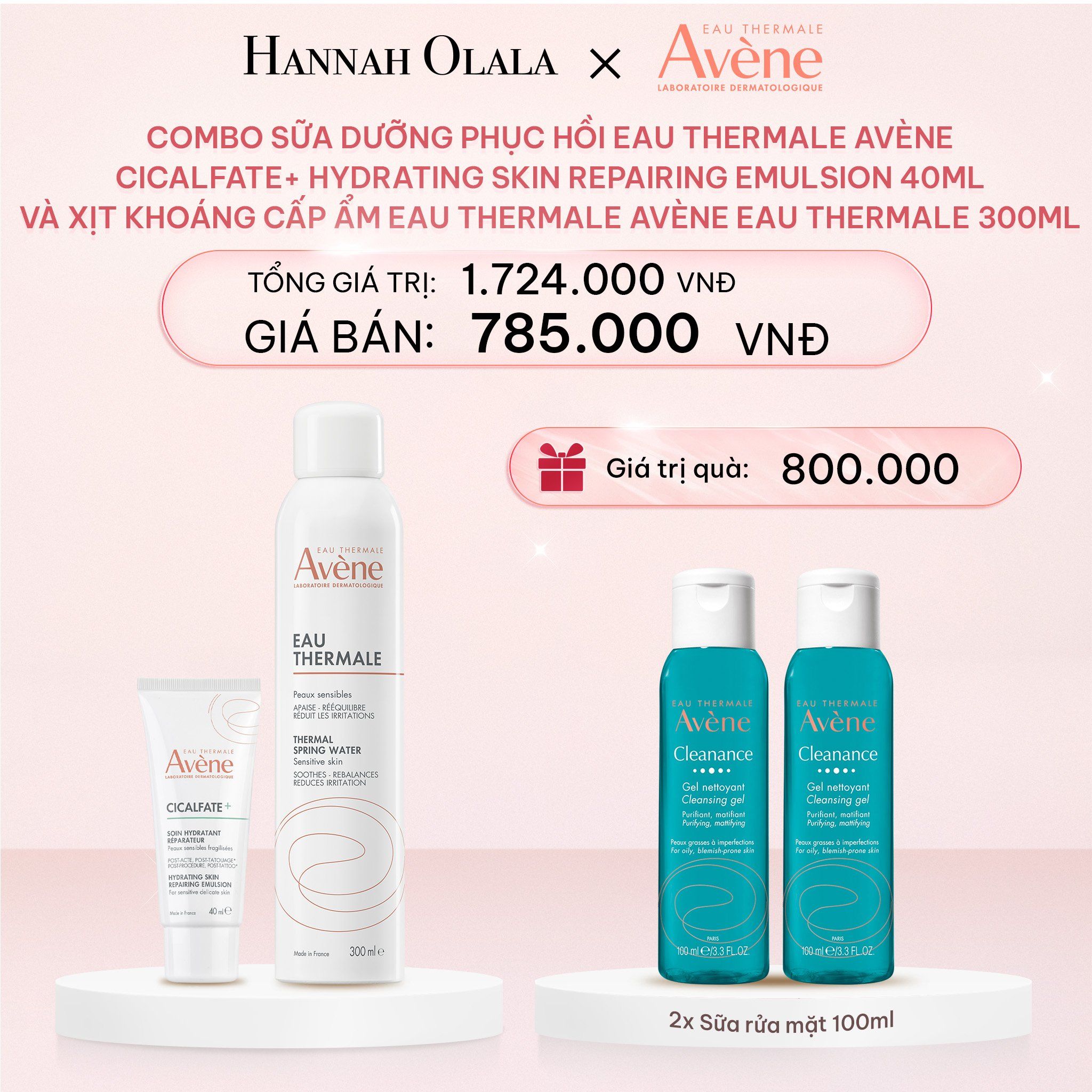  E1052_DEAL 8: COMBO SỮA DƯỠNG PHỤC HỒI EAU THERMALE AVÈNE CICALFATE+ HYDRATING SKIN REPAIRING EMULSION 40ML (SL:1) VÀ XỊT KHOÁNG CẤP ẨM EAU THERMALE AVÈNE EAU THERMALE 300ML (SL:1) 