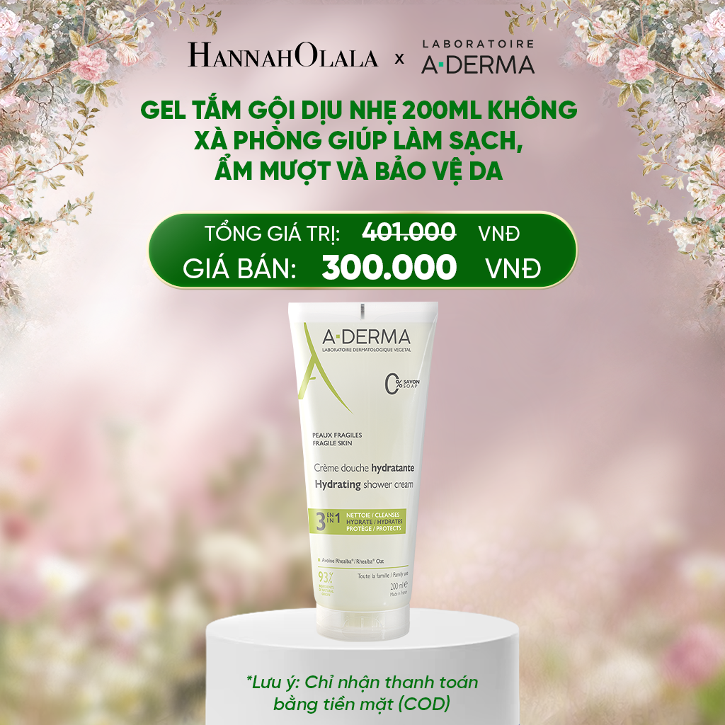  DEAL 2: GEL TẮM GỘI DỊU NHẸ A-DERMA ESSENTIAL HYDRATING SHOWER CREAM 200ML KHÔNG XÀ PHÒNG GIÚP LÀM SẠCH, ẨM MƯỢT VÀ BẢO VỆ DA 