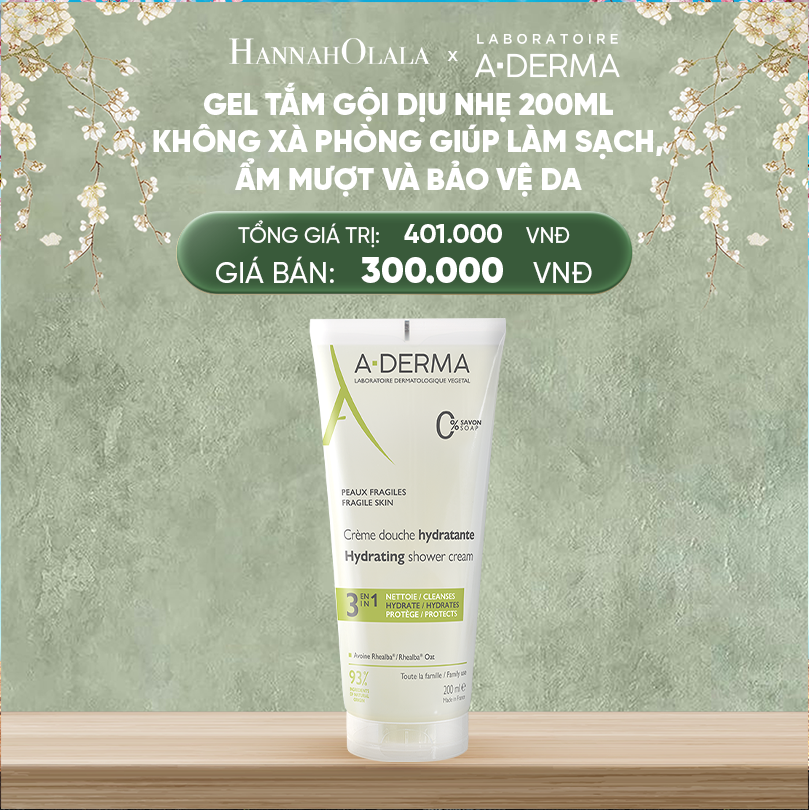  DEAL 2: GEL TẮM GỘI DỊU NHẸ A-DERMA ESSENTIAL HYDRATING SHOWER CREAM 200ML KHÔNG XÀ PHÒNG GIÚP LÀM SẠCH, ẨM MƯỢT VÀ BẢO VỆ DA 