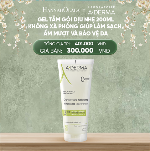  DEAL 2: GEL TẮM GỘI DỊU NHẸ A-DERMA ESSENTIAL HYDRATING SHOWER CREAM 200ML KHÔNG XÀ PHÒNG GIÚP LÀM SẠCH, ẨM MƯỢT VÀ BẢO VỆ DA 