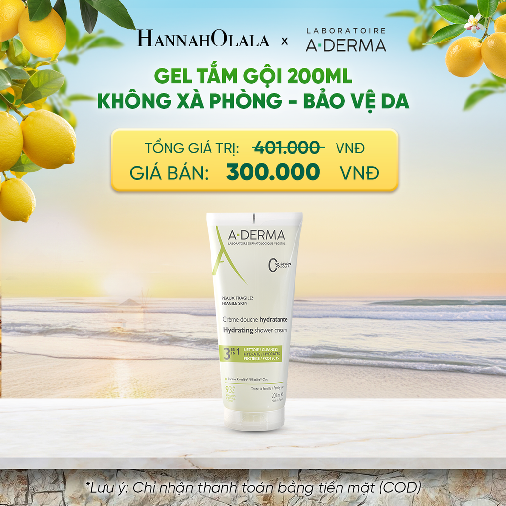  GEL TẮM GỘI DỊU NHẸ A-DERMA ESSENTIAL HYDRATING SHOWER CREAM 200ML KHÔNG XÀ PHÒNG GIÚP LÀM SẠCH, ẨM MƯỢT VÀ BẢO VỆ DA - A1919 