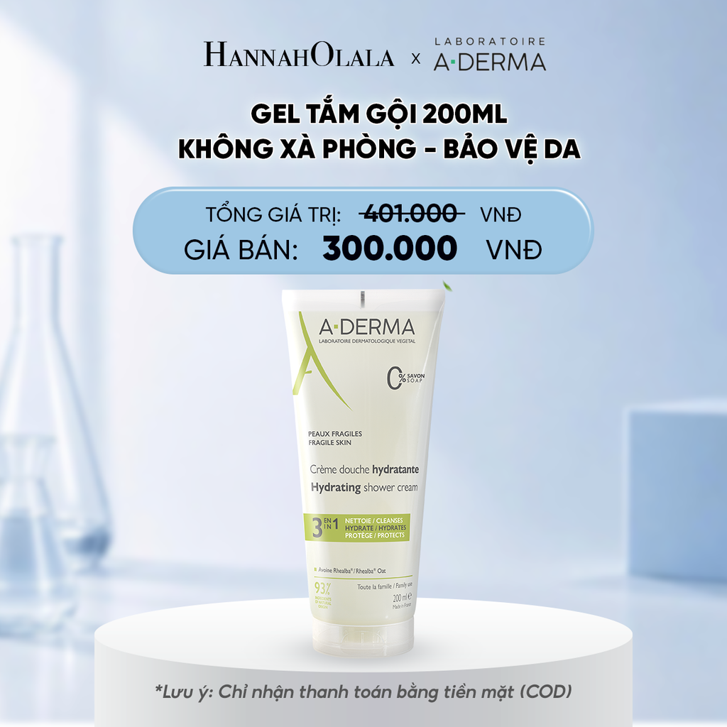  GEL TẮM GỘI DỊU NHẸ A-DERMA ESSENTIAL HYDRATING SHOWER CREAM 200ML KHÔNG XÀ PHÒNG GIÚP LÀM SẠCH, ẨM MƯỢT VÀ BẢO VỆ DA 