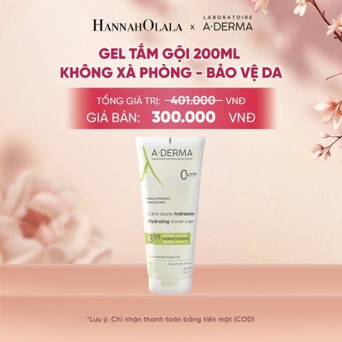  GEL TẮM GỘI DỊU NHẸ A-DERMA ESSENTIAL HYDRATING SHOWER CREAM 200ML KHÔNG XÀ PHÒNG GIÚP LÀM SẠCH, ẨM MƯỢT VÀ BẢO VỆ DA 