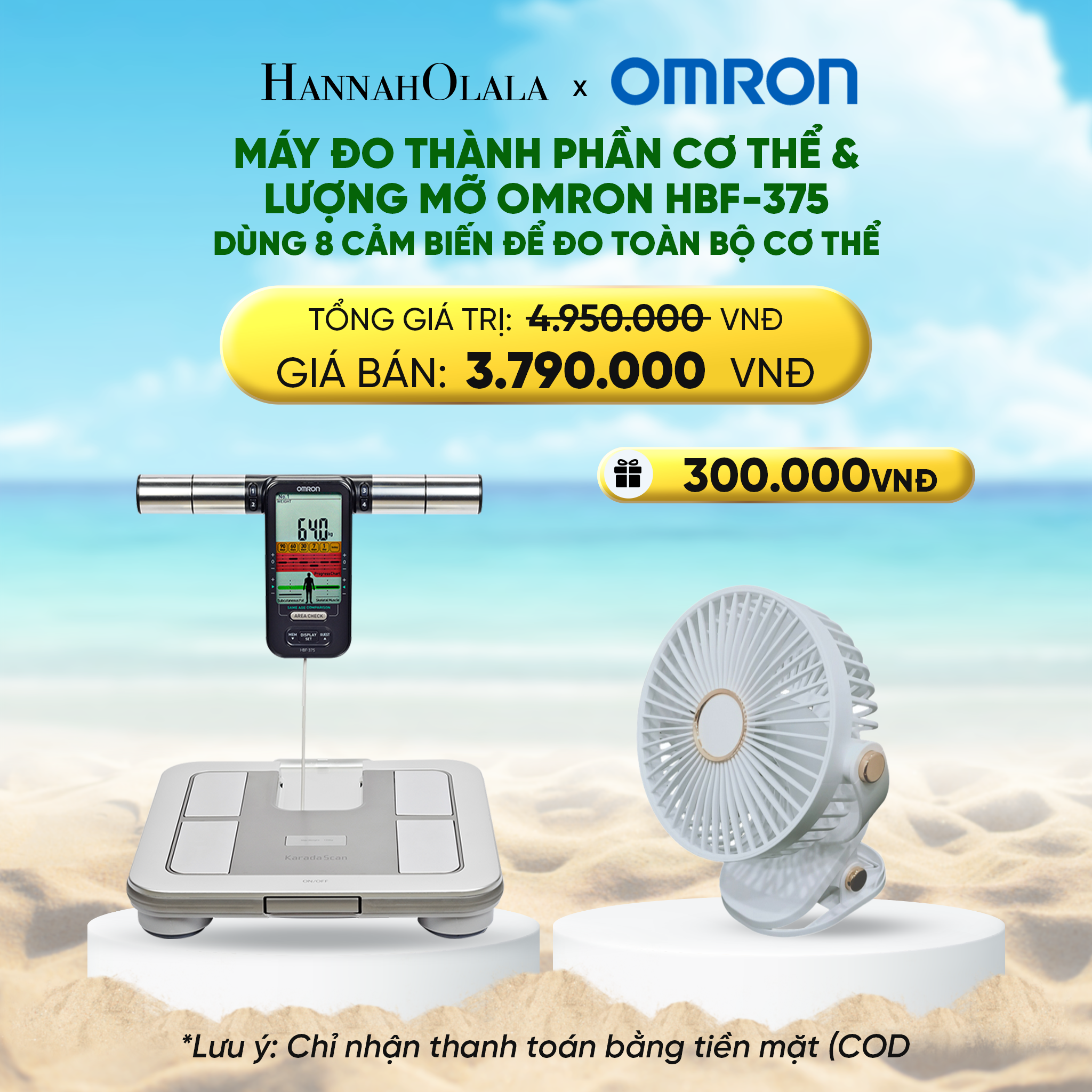 A698_deal 1:máy đo thành phần cơ thể & lượng mỡ omron hbf-375 - dùng 8 cảm biến để đo toàn bộ cơ thể