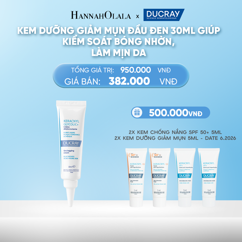  DEAL 1: KEM DƯỠNG GIẢM MỤN ĐẦU ĐEN DUCRAY KERACNYL GLYCOLIC+ CREAM 30ML GIÚP KIỂM SOÁT BÓNG NHỜN, LÀM MỊN DA 