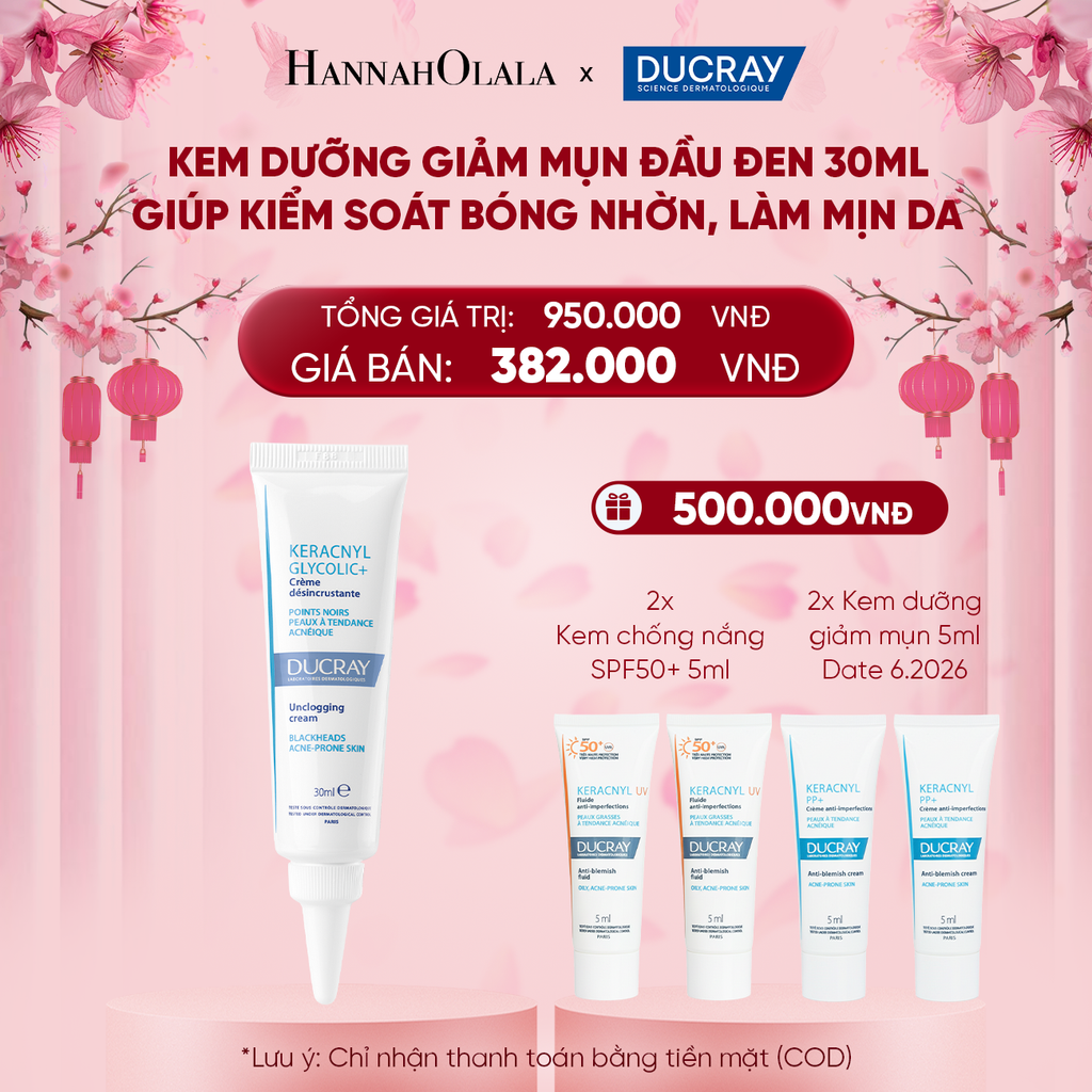  DEAL 1: KEM DƯỠNG GIẢM MỤN ĐẦU ĐEN DUCRAY KERACNYL GLYCOLIC+ CREAM 30ML GIÚP KIỂM SOÁT BÓNG NHỜN, LÀM MỊN DA 