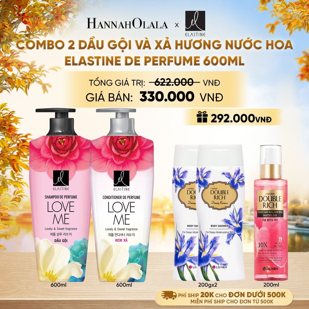  COMBO 02 DẦU GỘI & XẢ ELASTINE DE PERFUME HƯƠNG NƯỚC HOA 600ML - E1191 