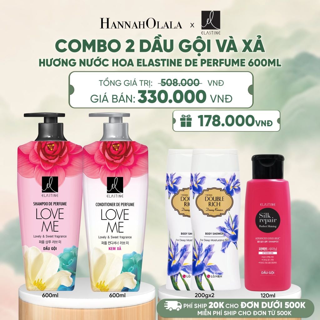  COMBO 02 DẦU GỘI & XẢ ELASTINE DE PERFUME HƯƠNG NƯỚC HOA 600ML - A367 