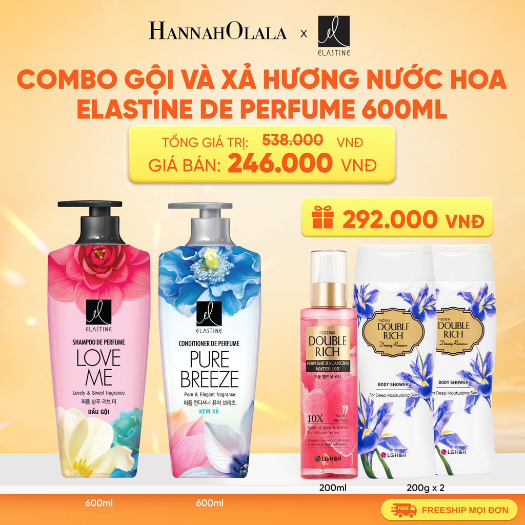  COMBO 02 DẦU GỘI & XẢ ELASTINE DE PERFUME HƯƠNG NƯỚC HOA 600ML 