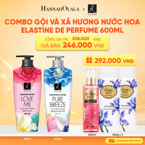  COMBO 02 DẦU GỘI & XẢ ELASTINE DE PERFUME HƯƠNG NƯỚC HOA 600ML 