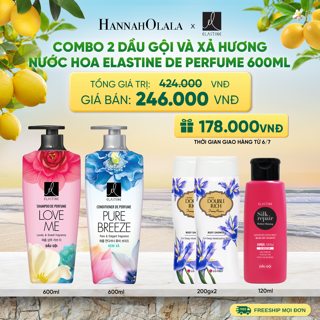 COMBO 02 DẦU GỘI & XẢ ELASTINE DE PERFUME HƯƠNG NƯỚC HOA 600ML - A705 