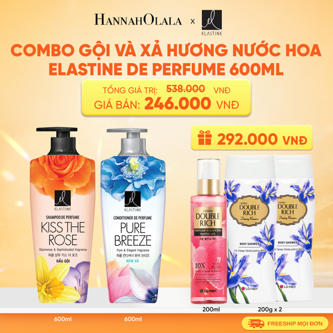  COMBO 02 DẦU GỘI & XẢ ELASTINE DE PERFUME HƯƠNG NƯỚC HOA 600ML 