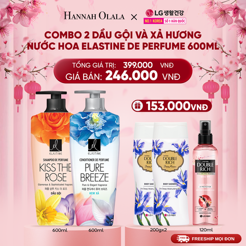  A834_DEAL 39: COMBO 02 DẦU GỘI & XẢ ELASTINE DE PERFUME HƯƠNG NƯỚC HOA 600ML 