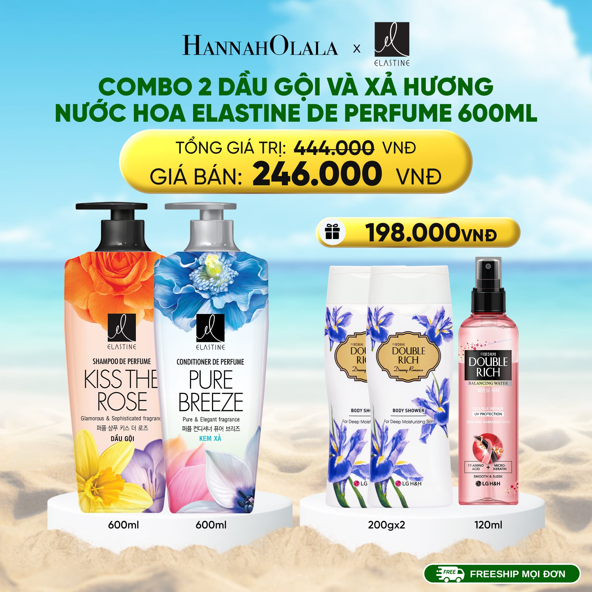 A1261_deal 17: combo 02 dầu gội & xả elastine de perfume hương nước hoa 600ml
