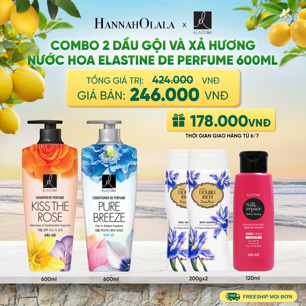  COMBO 02 DẦU GỘI & XẢ ELASTINE DE PERFUME HƯƠNG NƯỚC HOA 600ML - A705 