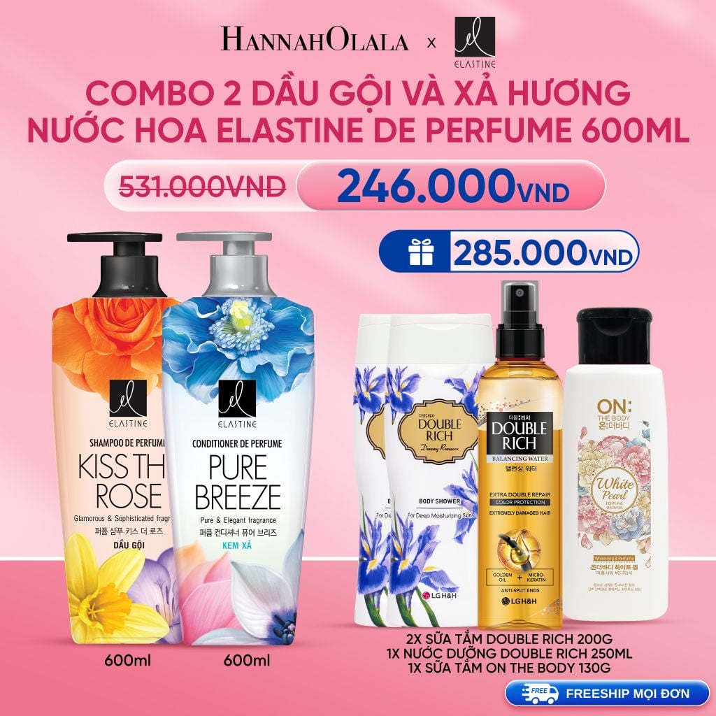  DEAL 22: COMBO 02 DẦU GỘI & XẢ ELASTINE DE PERFUME HƯƠNG NƯỚC HOA 600ML 