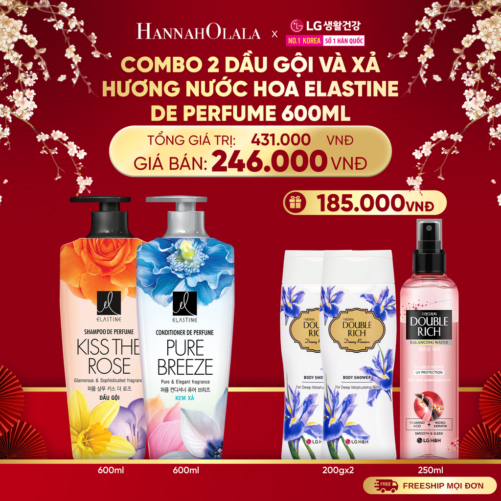  A1384_DEAL 39: COMBO 02 DẦU GỘI & XẢ ELASTINE DE PERFUME HƯƠNG NƯỚC HOA 600ML 