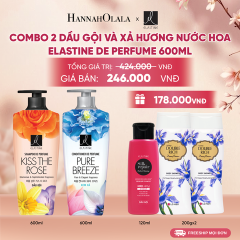  COMBO 02 DẦU GỘI & XẢ ELASTINE DE PERFUME HƯƠNG NƯỚC HOA 600ML 