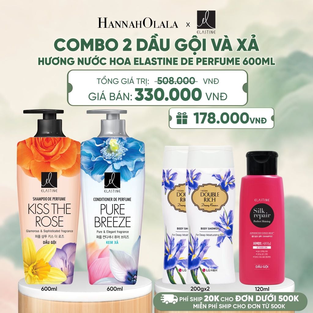  COMBO 02 DẦU GỘI & XẢ ELASTINE DE PERFUME HƯƠNG NƯỚC HOA 600ML - A367 