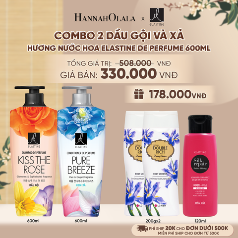  COMBO 02 DẦU GỘI & XẢ ELASTINE DE PERFUME HƯƠNG NƯỚC HOA 600ML - A2308 