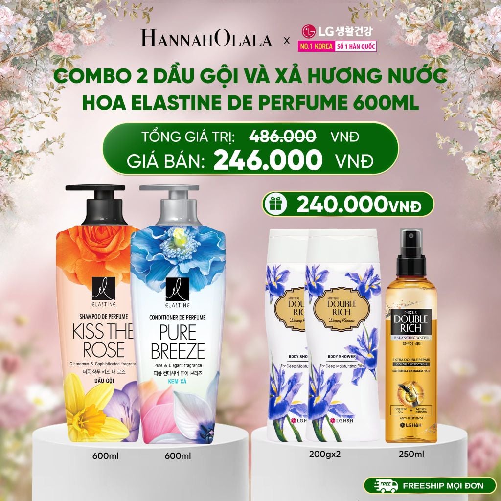  DEAL 14: COMBO 02 DẦU GỘI & XẢ ELASTINE DE PERFUME HƯƠNG NƯỚC HOA 600ML 