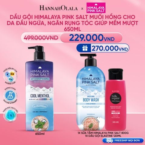  DEAL9 : DẦU GỘI HIMALAYA PINK SALT MUỐI HỒNG CHO DA ĐẦU NGỨA, NGĂN RỤNG TÓC GIÚP MỀM MƯỢT, ÓNG Ả 650ML 
