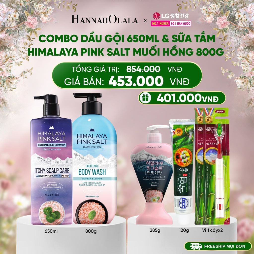  DEAL 22: COMBO DẦU GỘI 650ML & SỮA TẮM HIMALAYA PINK SALT MUỐI HỒNG 800G 