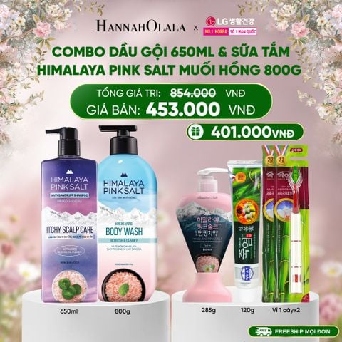  DEAL 22: COMBO DẦU GỘI 650ML & SỮA TẮM HIMALAYA PINK SALT MUỐI HỒNG 800G 