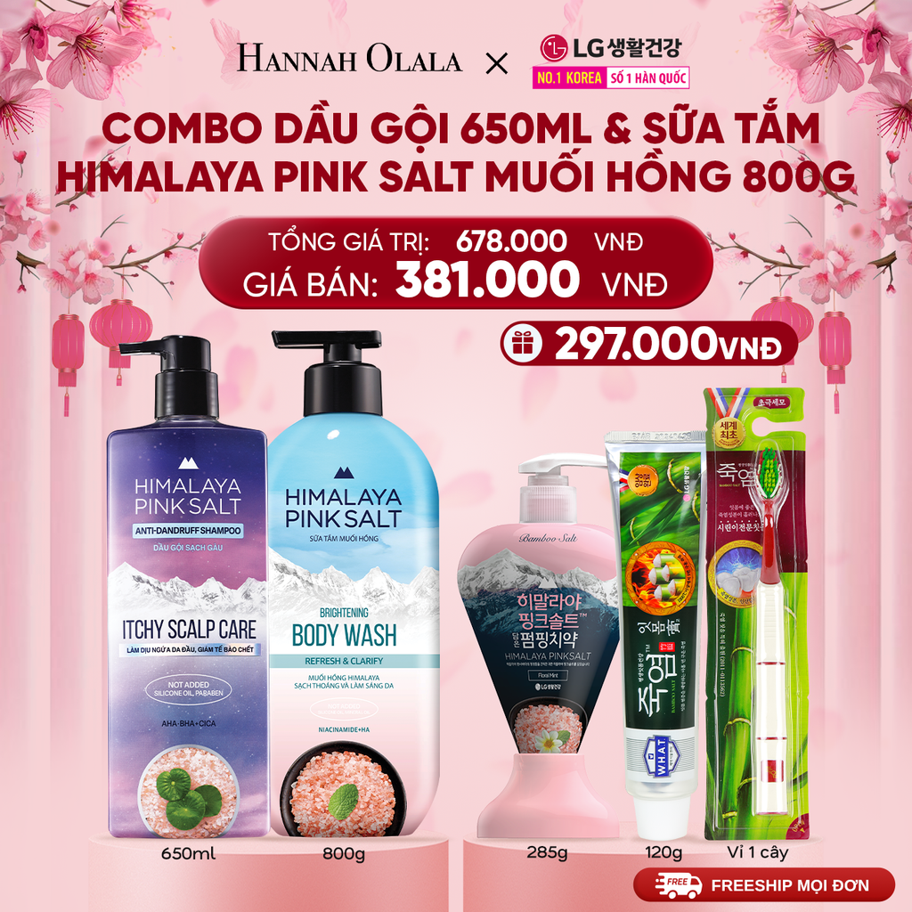  A1484_DEAL32: COMBO DẦU GỘI 650ML & SỮA TẮM HIMALAYA PINK SALT MUỐI HỒNG 800G 