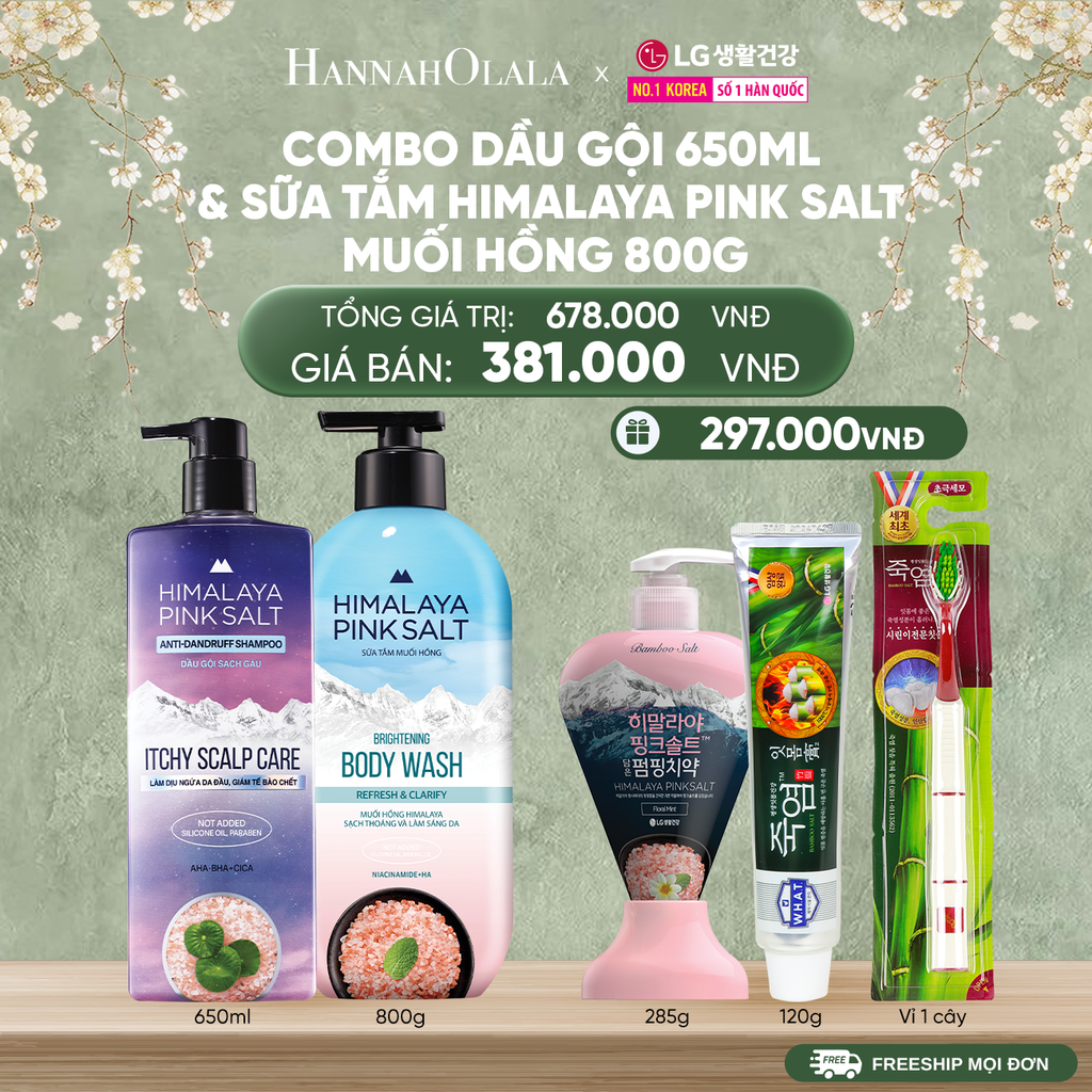  DEAL32: COMBO DẦU GỘI 650ML & SỮA TẮM HIMALAYA PINK SALT MUỐI HỒNG 800G 