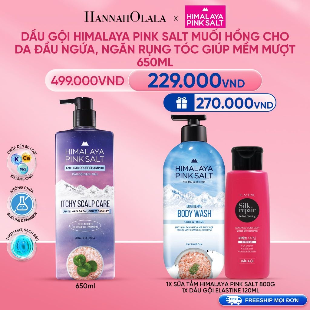  DEAL9 : DẦU GỘI HIMALAYA PINK SALT MUỐI HỒNG CHO DA ĐẦU NGỨA, NGĂN RỤNG TÓC GIÚP MỀM MƯỢT, ÓNG Ả 650ML 